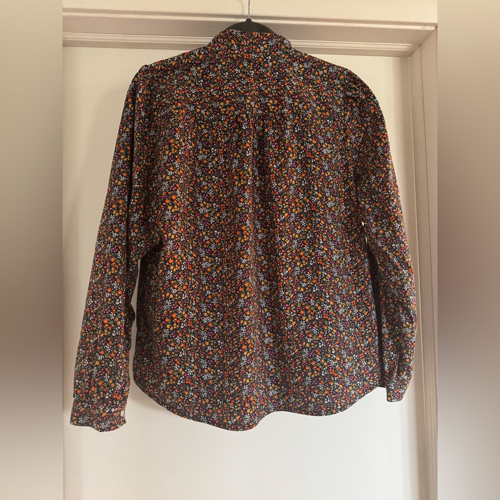 J. Crew Retro Floral Button-Up Blouse with Multicolor Ditsy Print and Ties XL - Picture 6 of 8